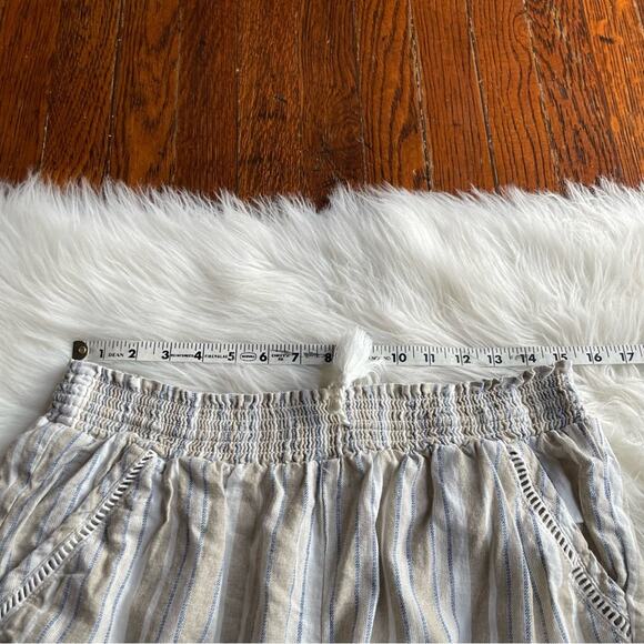 Linen Blend Shorts Pull On Neutral Blue Stripe - Picture 7 of 9